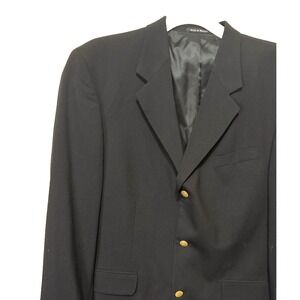 Lands End Blazer Mens 43L (46) Navy Blue Gold 3‎ Button Wool Sports Coat Jacket
